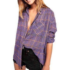 Break My Stride Metallic Plaid Tunic Button Shirt